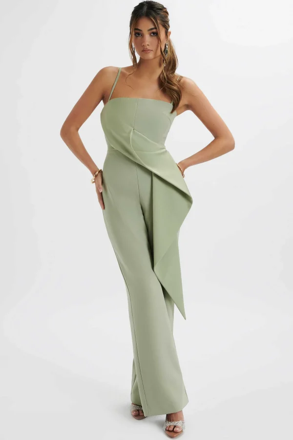 Fashion Lavish Alice Ada Waterfall Frill Jumpsuit In Sage Green