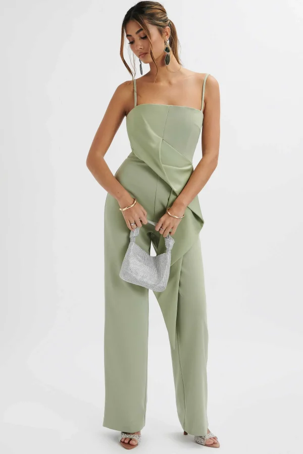 Fashion Lavish Alice Ada Waterfall Frill Jumpsuit In Sage Green