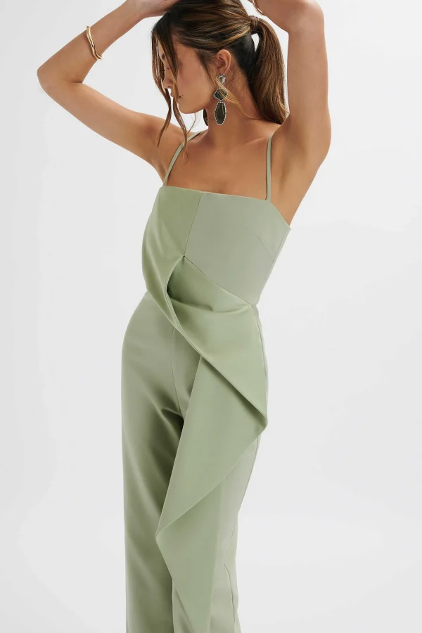 Fashion Lavish Alice Ada Waterfall Frill Jumpsuit In Sage Green