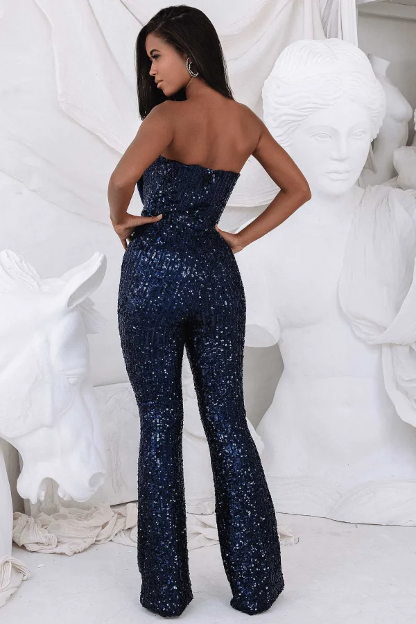 Flash Sale Lavish Alice Adira Bandeau Bow Sequin & Velvet Jumpsuit In Navy