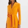 New Lavish Alice Adya Rosette Belted Blazer Mini Dress In Orange