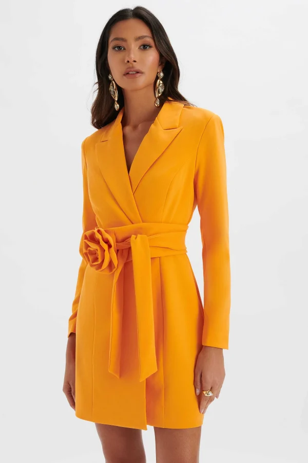 New Lavish Alice Adya Rosette Belted Blazer Mini Dress In Orange