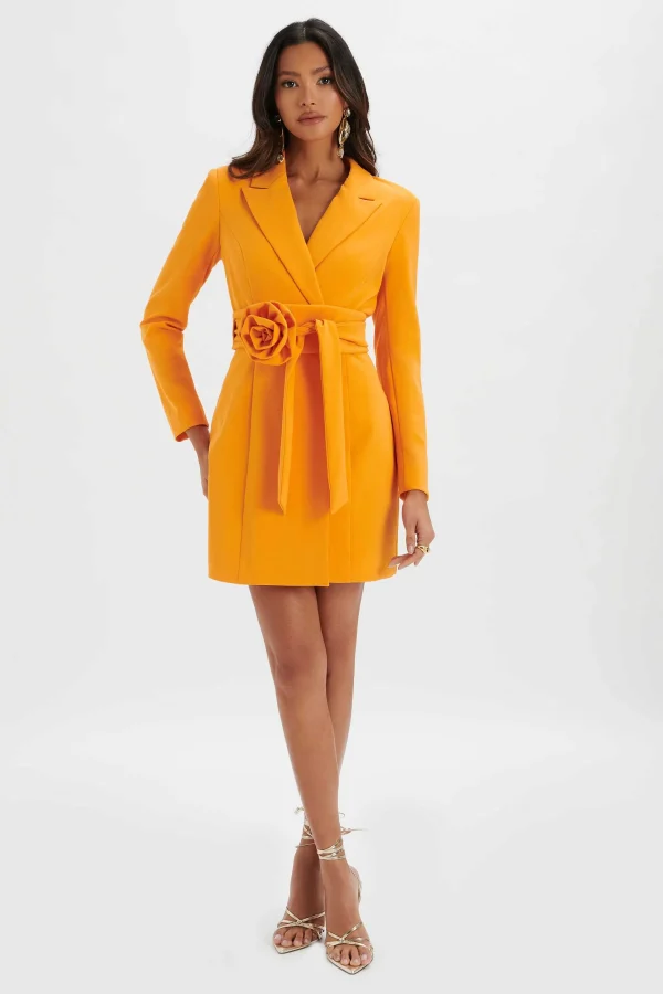 New Lavish Alice Adya Rosette Belted Blazer Mini Dress In Orange