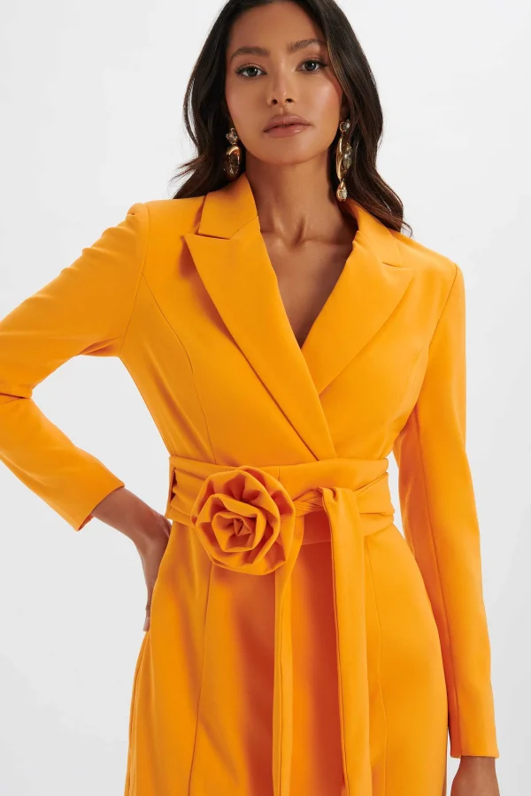 New Lavish Alice Adya Rosette Belted Blazer Mini Dress In Orange