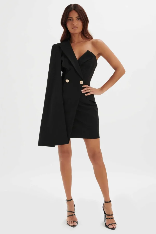 Cheap Lavish Alice Aire Boned One Shoulder Cape Blazer Dress In Black