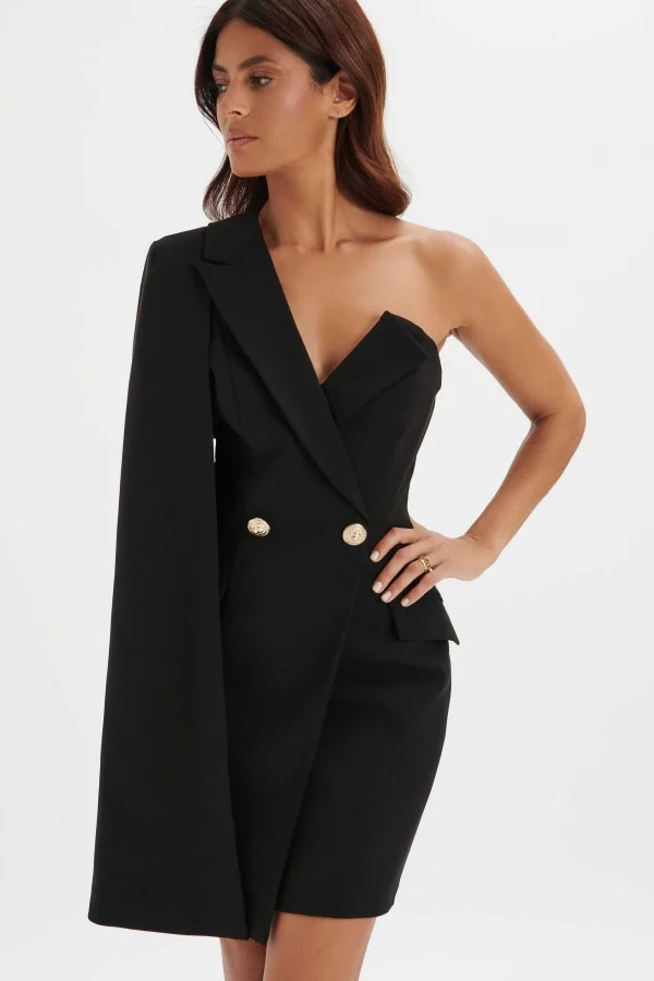 Cheap Lavish Alice Aire Boned One Shoulder Cape Blazer Dress In Black