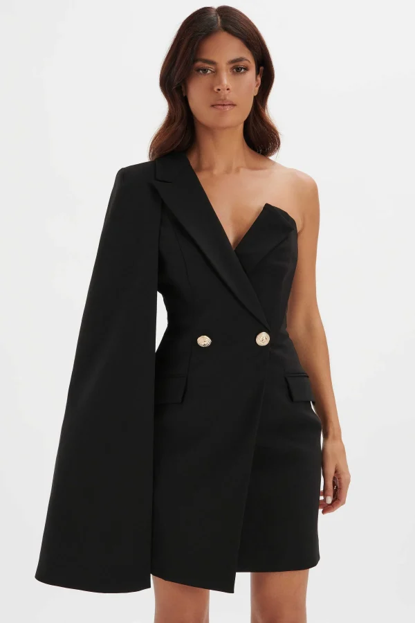 Cheap Lavish Alice Aire Boned One Shoulder Cape Blazer Dress In Black