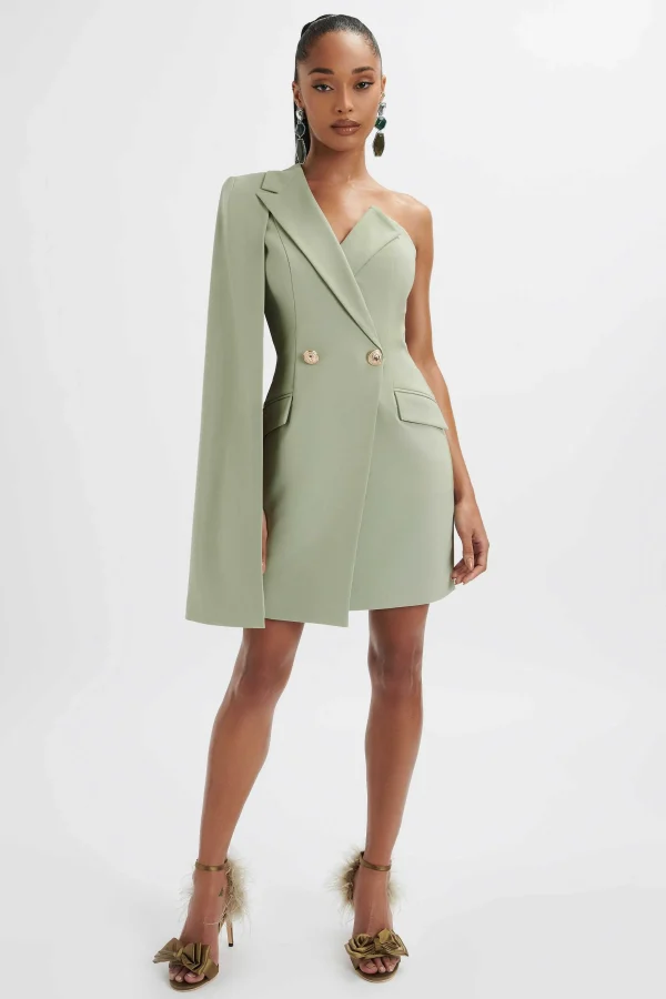 Best Lavish Alice Aire One Shoulder Cape Blazer Dress In Sage Green