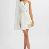 New Lavish Alice Aire One Shoulder Cape Blazer Dress In White