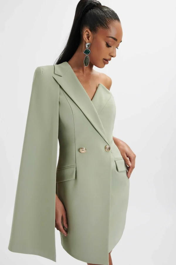 Best Lavish Alice Aire One Shoulder Cape Blazer Dress In Sage Green