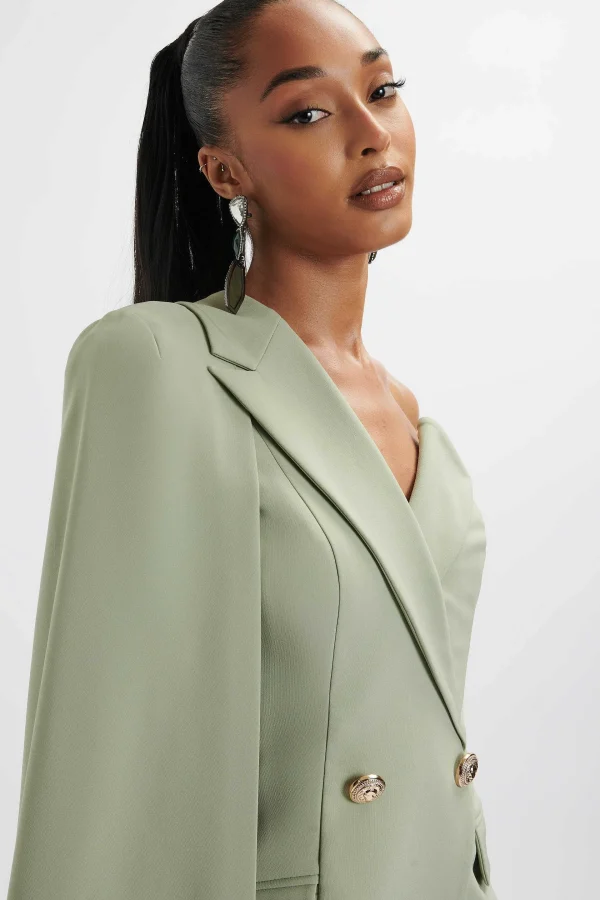 Best Lavish Alice Aire One Shoulder Cape Blazer Dress In Sage Green