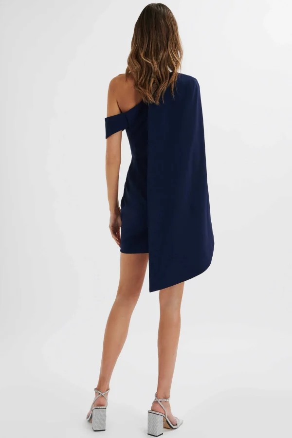 Clearance Lavish Alice Aiza Asymmetric Cape Mini Dress In Navy