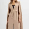 Fashion Lavish Alice Alexia Longline Belted Cape Blazer In Camel