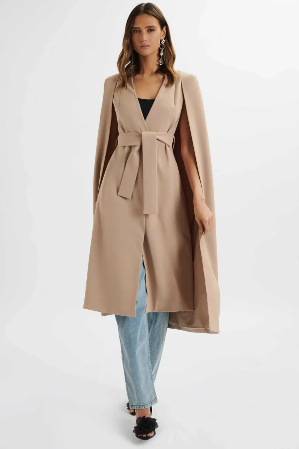 Fashion Lavish Alice Alexia Longline Belted Cape Blazer In Camel