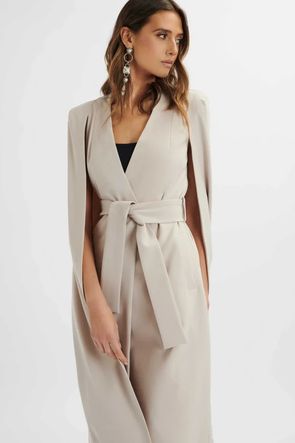 Best Lavish Alice Alexia Longline Belted Cape Blazer In Stone