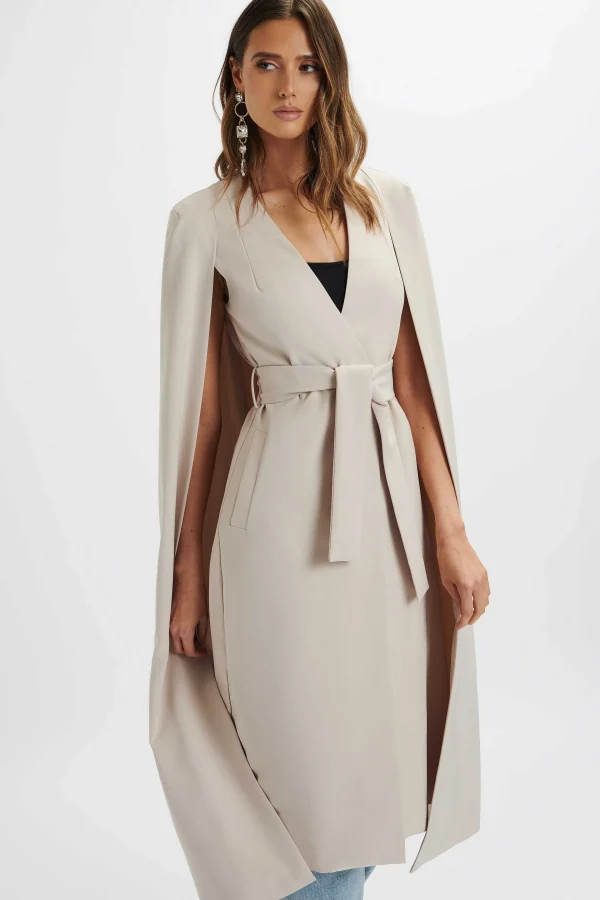 Best Lavish Alice Alexia Longline Belted Cape Blazer In Stone