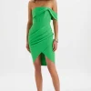 New Lavish Alice Alice Off Shoulder Drape Wrap Midi Dress In Green