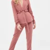 Hot Lavish Alice Allison Belted Ruche Sleeve Jacket In Dusty Rose