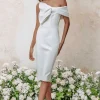 Clearance Lavish Alice Amora Ponte Bardot Bow Detail Midi Dress In White