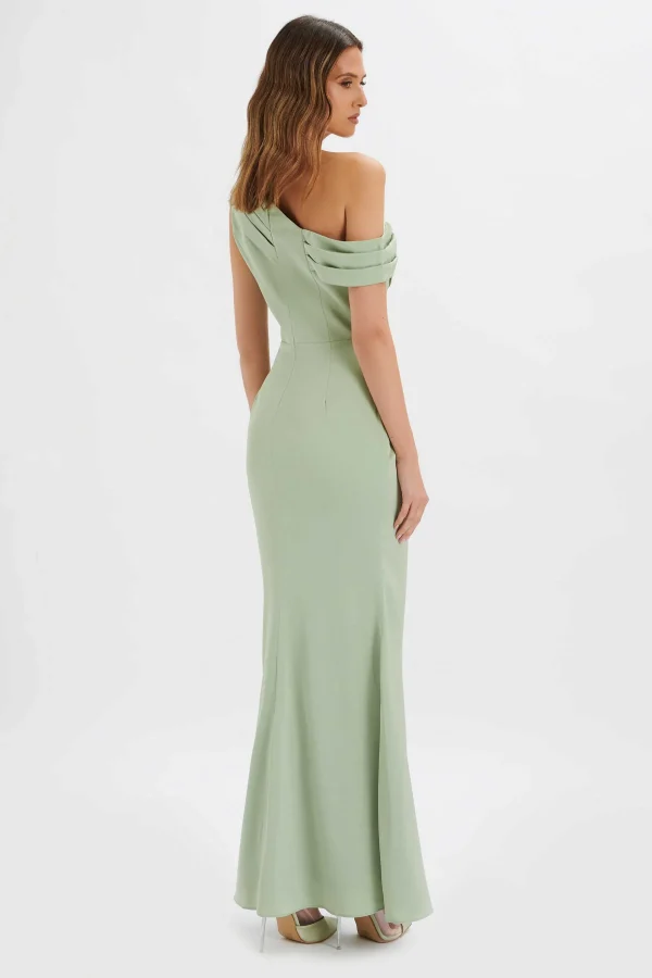 Clearance Lavish Alice Annabella Satin Asymmetric Drape Maxi Dress In Sage Green