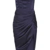 Clearance Lavish Alice Ariel Strapless Corset Draped Midi Dress In Navy