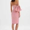 Cheap Lavish Alice Athena Off Shoulder Bow Detail Midi Dress In Powder Pink