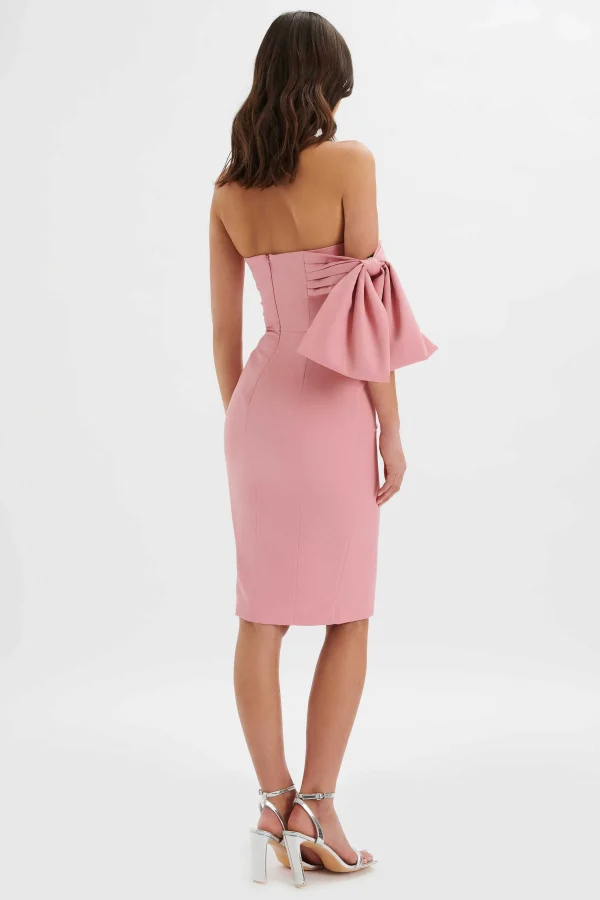 Cheap Lavish Alice Athena Off Shoulder Bow Detail Midi Dress In Powder Pink