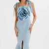 Cheap Lavish Alice August Flower Detail Tie Strap Micro Button Midi Dress In Cornflower Blue