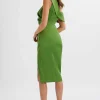 Flash Sale Lavish Alice Autumn Pleated One Shoulder Bonded Satin Midi Dress In Green