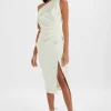 Online Lavish Alice Autumn Pleated One Shoulder Bonded Satin Midi Dress In Ivory