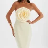 Fashion Lavish Alice Belle 3D Flower Bandeau Midi Dress In Champagne