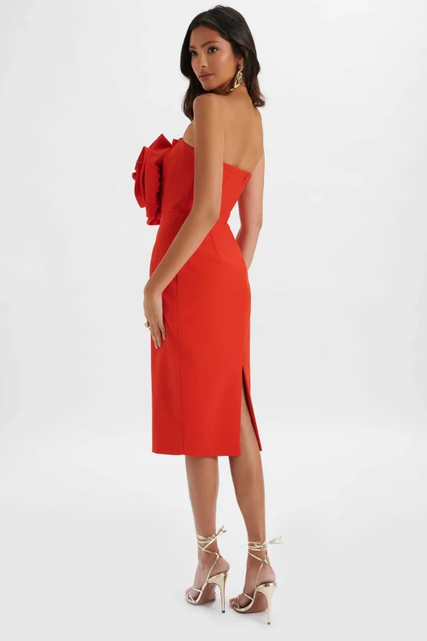 Hot Lavish Alice Belle 3D Flower Bandeau Midi Dress In Red