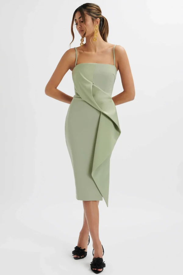 Hot Lavish Alice Bonnie Waterfall Frill Midi Dress In Sage Green