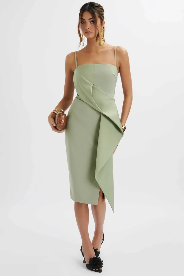 Hot Lavish Alice Bonnie Waterfall Frill Midi Dress In Sage Green