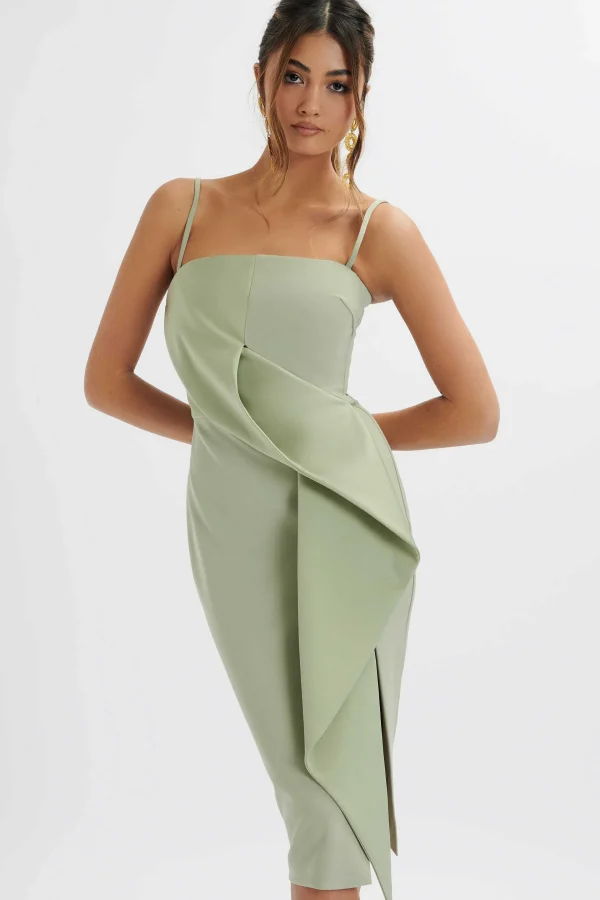 Hot Lavish Alice Bonnie Waterfall Frill Midi Dress In Sage Green