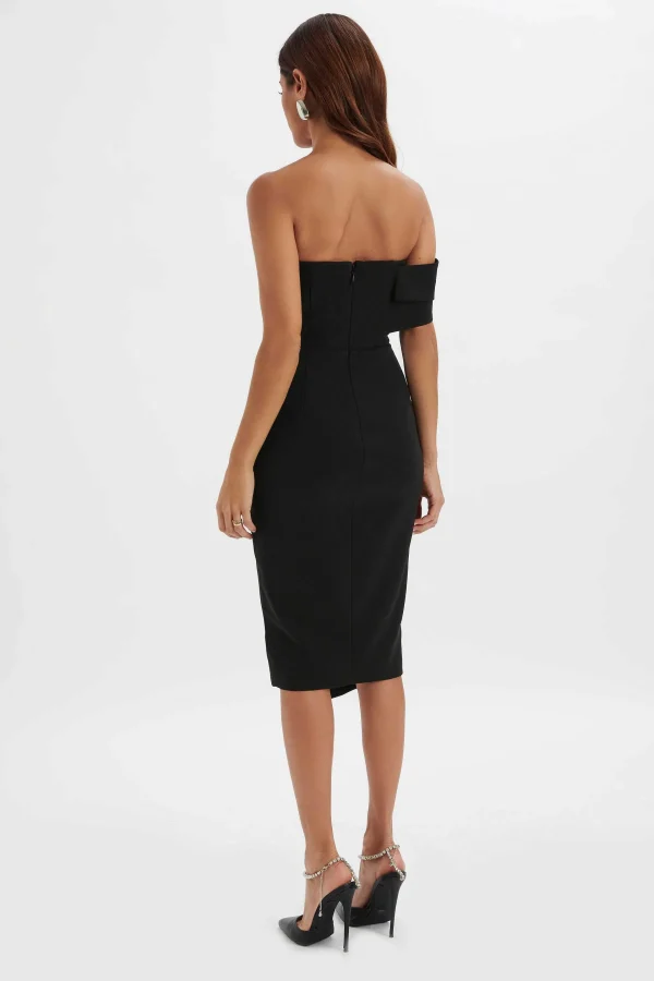 Flash Sale Lavish Alice Brie Bardot Knot Twisted One Shoulder Midi Dress In Black