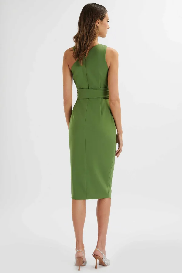 Cheap Lavish Alice Brielle Obi Belt Halterneck Midi Dress In Green