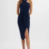 Store Lavish Alice Brielle Obi Belted Halterneck Midi Dress In Navy