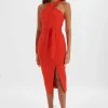 Fashion Lavish Alice Brielle Obi Belted Halterneck Midi Dress In Red