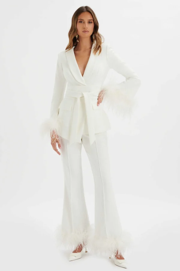 Best Lavish Alice Celia Feather Cuff Blazer Jacket In White