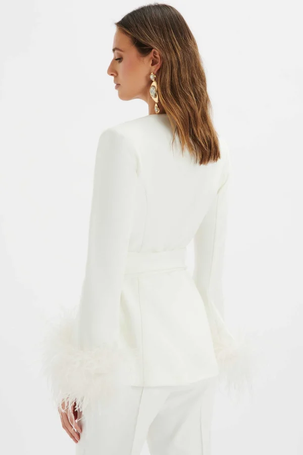 Best Lavish Alice Celia Feather Cuff Blazer Jacket In White