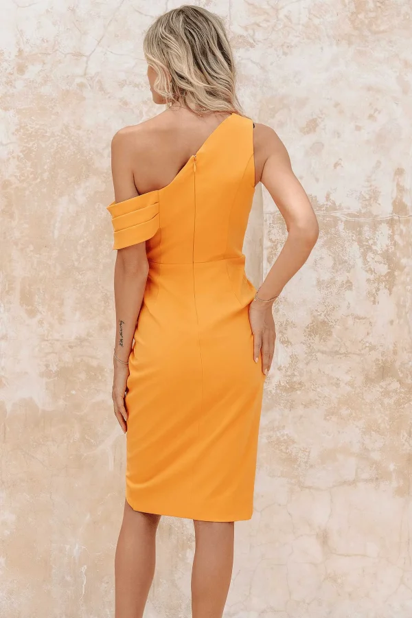 Cheap Lavish Alice Celine One Shoulder Pleat Detail Midi Dress In Orange