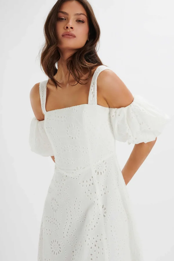 Fashion Lavish Alice Charli Off Shoulder Broderie Dress In White