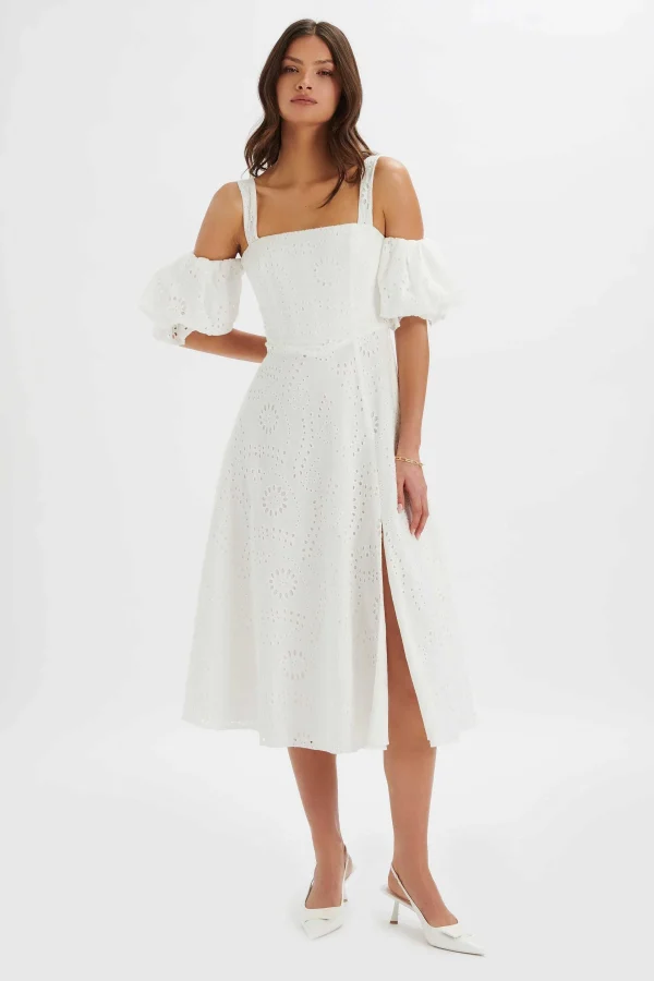 Fashion Lavish Alice Charli Off Shoulder Broderie Dress In White