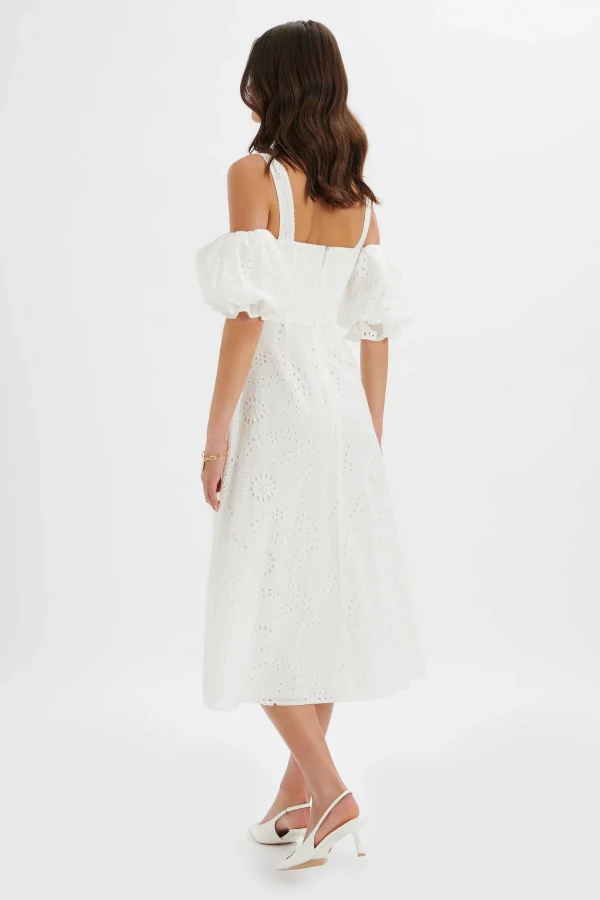 Fashion Lavish Alice Charli Off Shoulder Broderie Dress In White