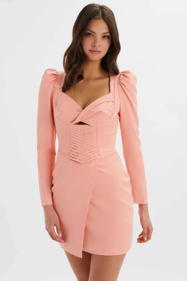 Sale Lavish Alice Charlie Twist Front Pleated Mini Dress In Peach