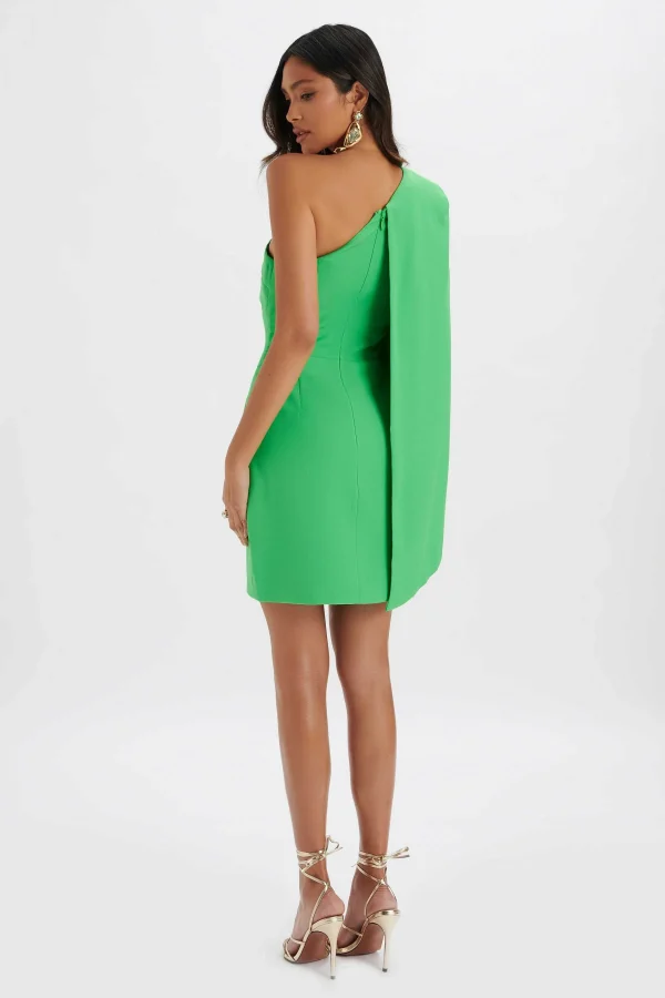 Best Sale Lavish Alice Charlotte Pleated One Shoulder Cape Mini Dress In Green