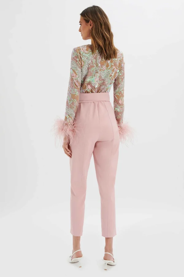 Cheap Lavish Alice Delia Embellished Feather Cuff Jumpsuit In Pink