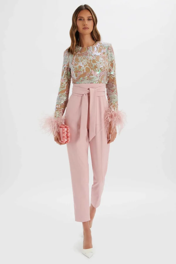 Cheap Lavish Alice Delia Embellished Feather Cuff Jumpsuit In Pink