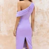 Sale Lavish Alice Destiny Bonded Satin One Shoulder Midi Dress In Lavender